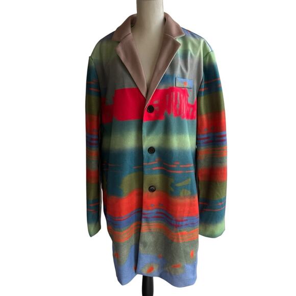 Artsy Multicolor Men's Coat Landscape Graffiti Spray Paint Look Size Large - Picture 1 of 4